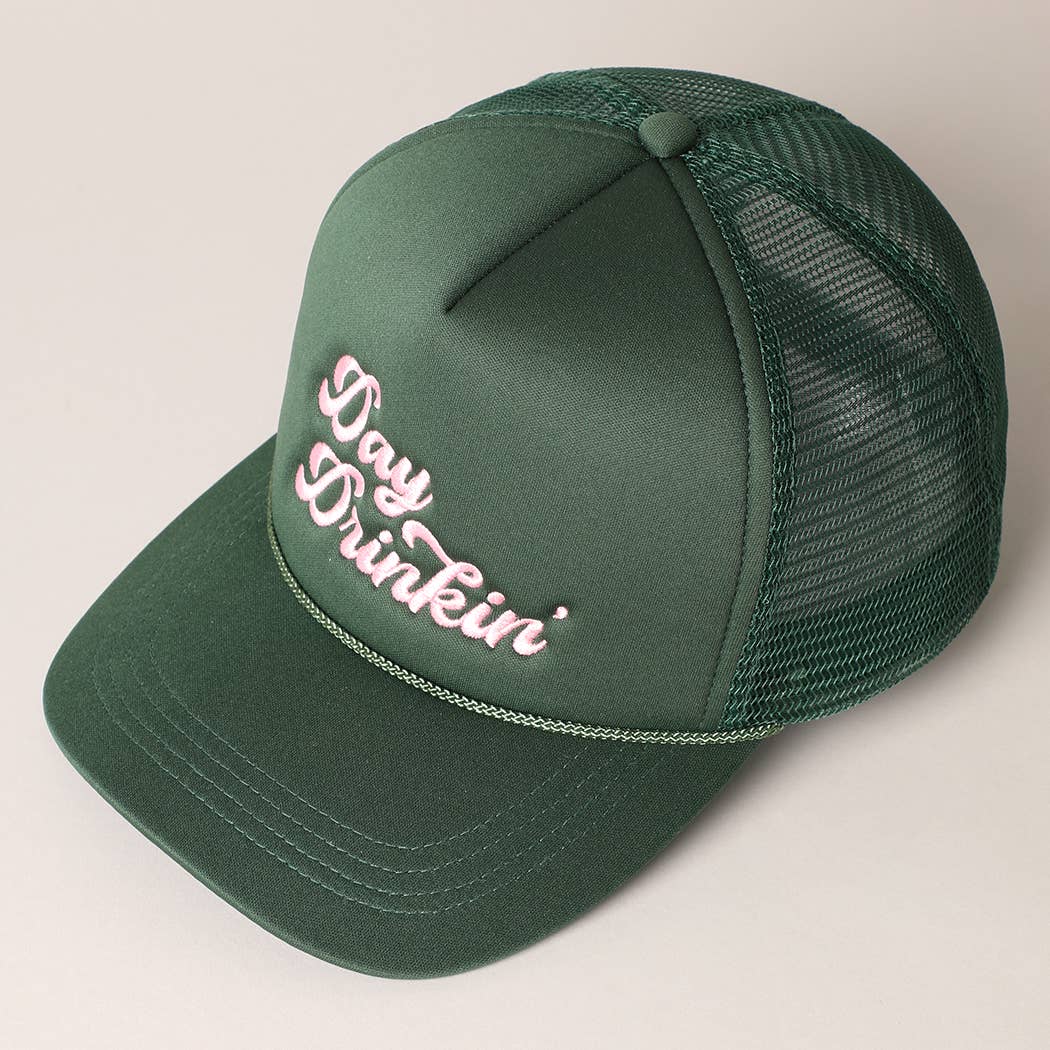Day Drinkin Texts Embroidery Mesh Back Trucker Hat